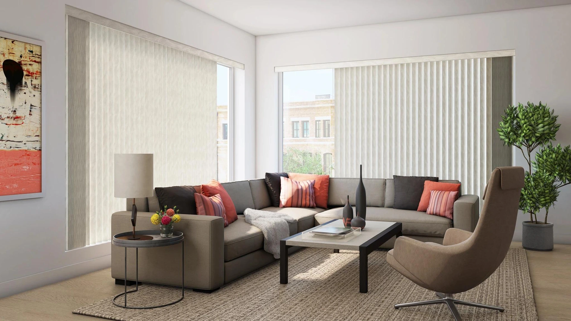 Alta vertical-blind alternative shown for comparison. Vertican fabric and PVC vanes are specified separately.
