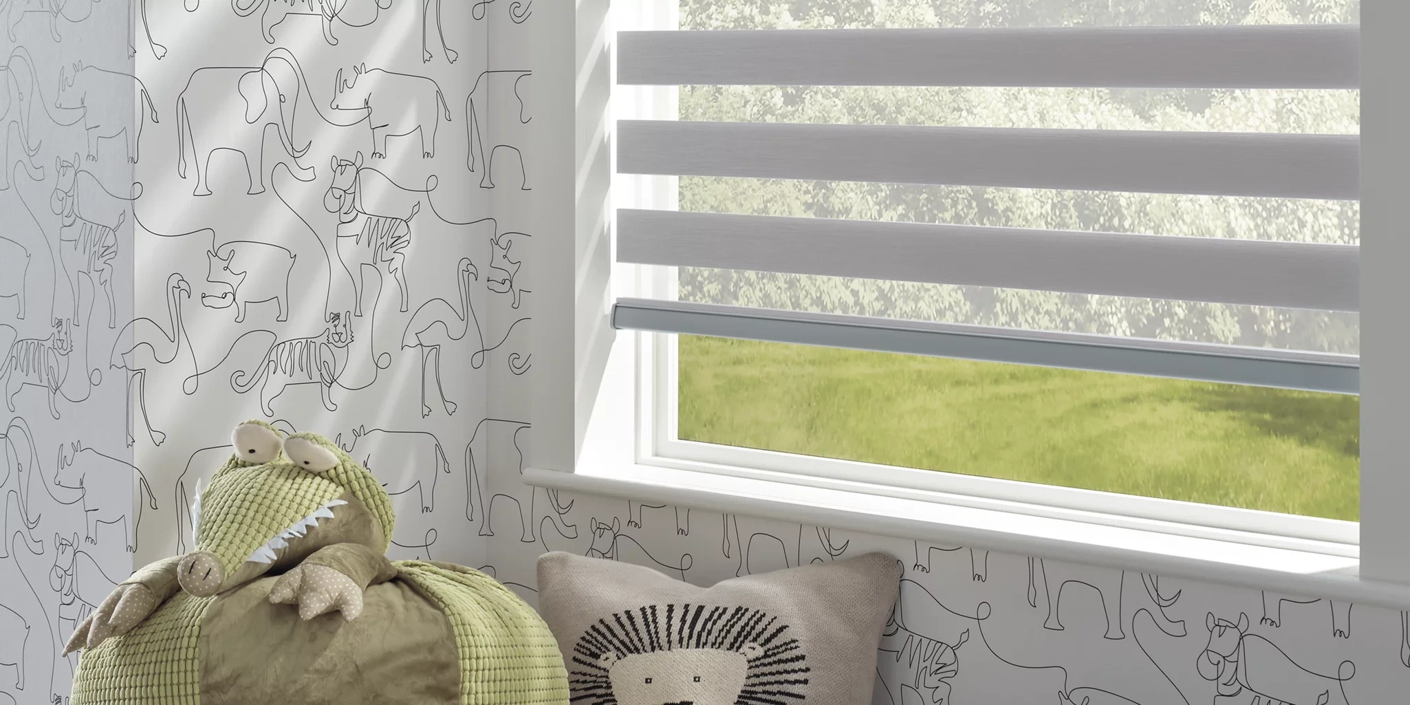 Designer Banded Shades in Buckingham steel Wood