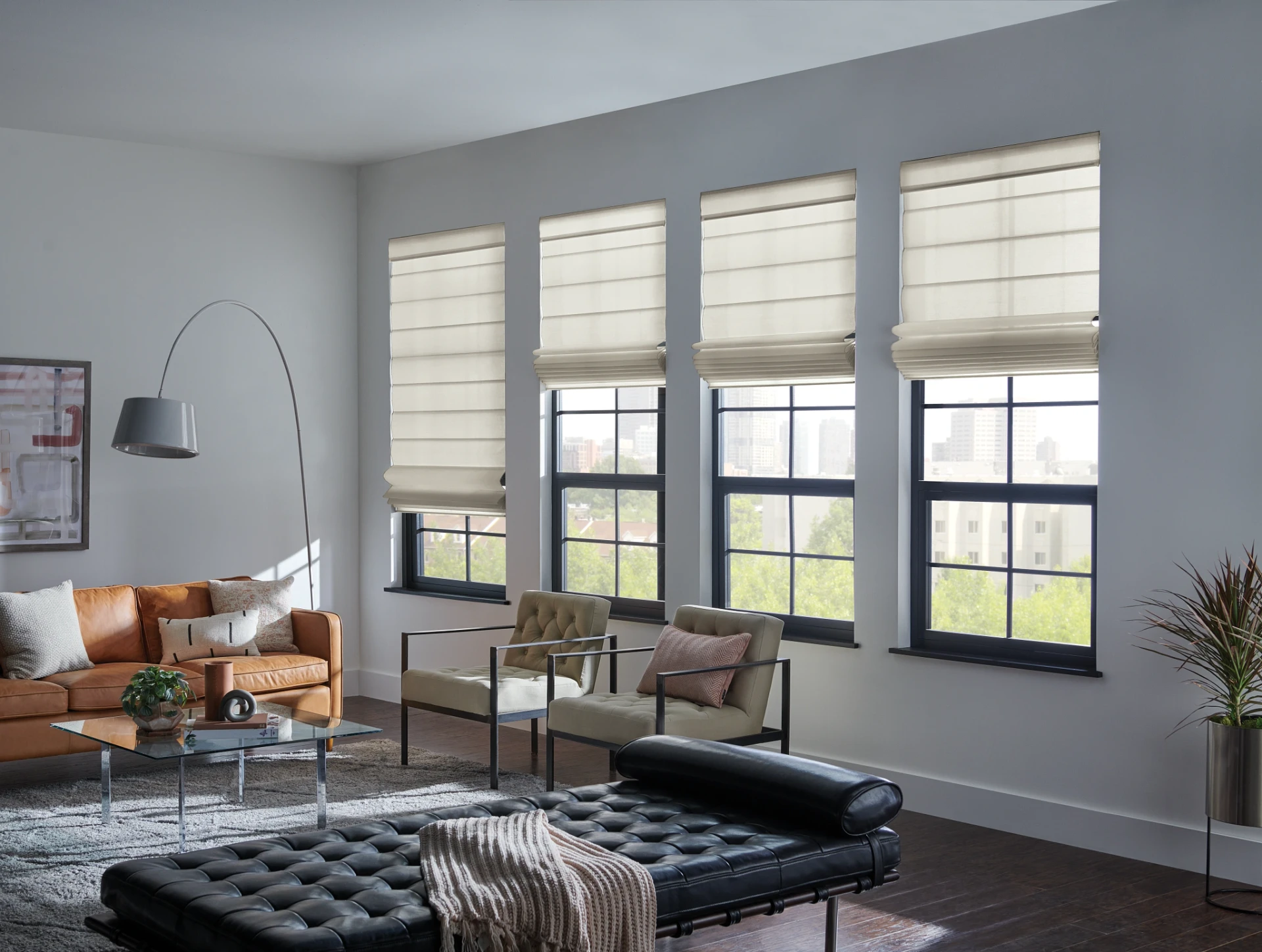 Graber Classic Roman shades showing their fabric folds.