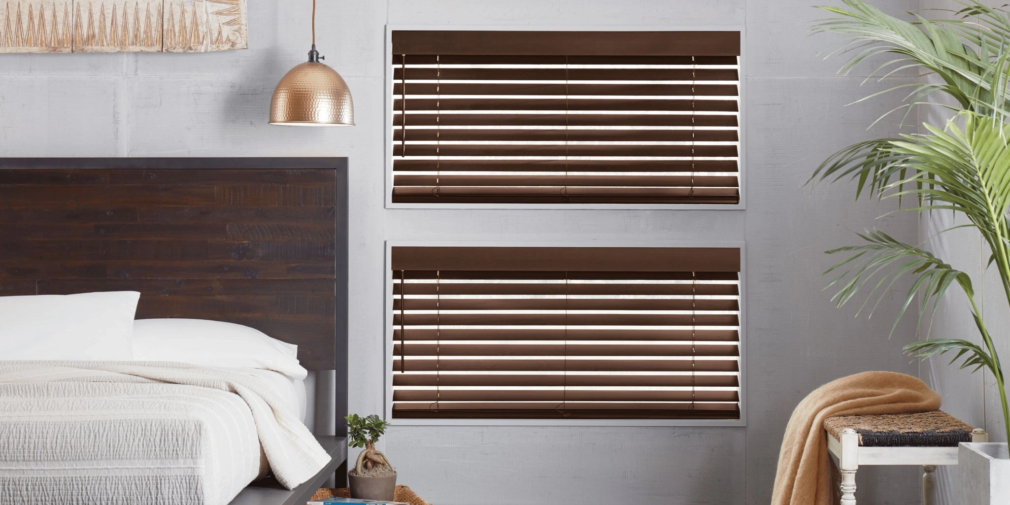 Hunter Douglas Parkland® Wood Blinds at the window.